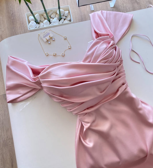 Rosé Whisper Satin Dress